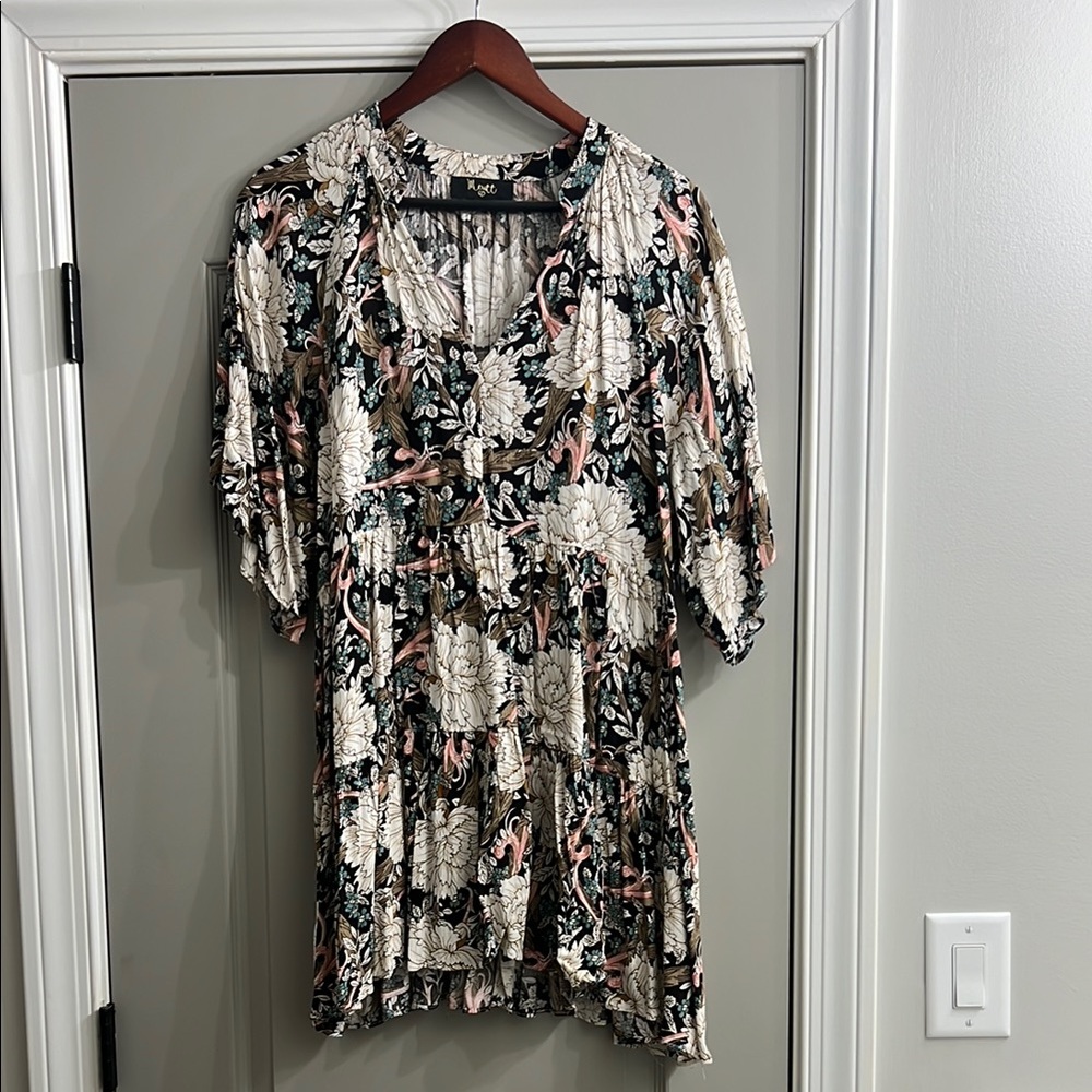 Floral Mini Dress - Black and Cream